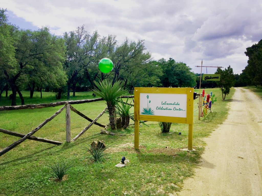 The gate to La Escondida Celebration Center