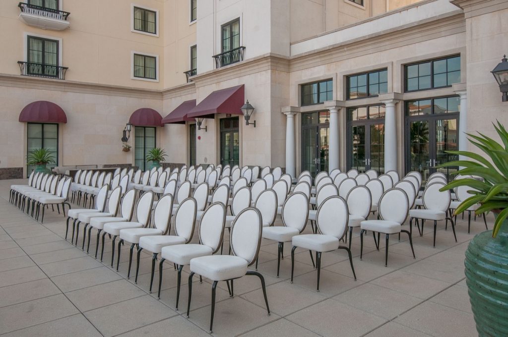 Ceremony chairs all ready for guests at The Eilan Hotel Resort and Spa