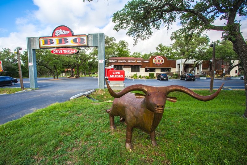 Front of Blanco BBQ. The steer is a statue, BTW.