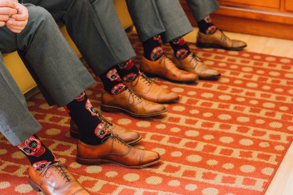 Just a bunch of groomsmen with their fancy Day-of-the-Dead socks to make this Jingu House & Japanese Tea Garden wedding a smash!