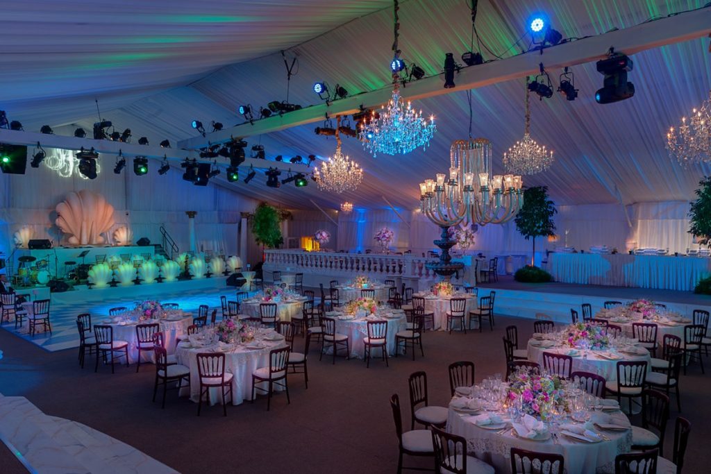 A magical banquet room as produced by Illusions Tents, Rentals, and Event Design!