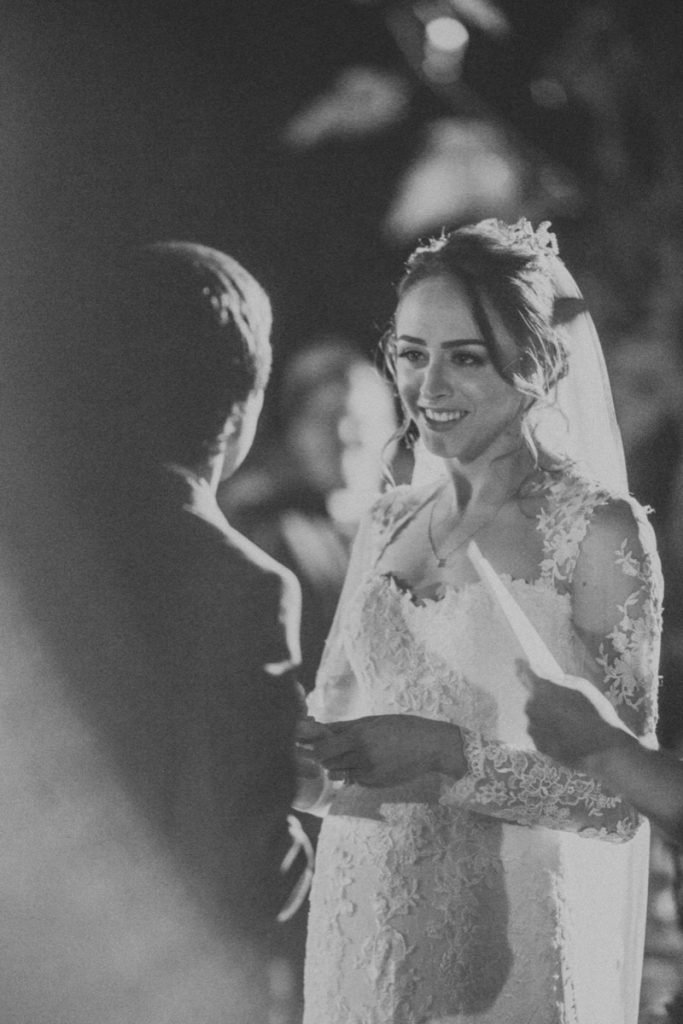 A black-and-white photo of the Bride and Groom at La Escondida Celebration Center