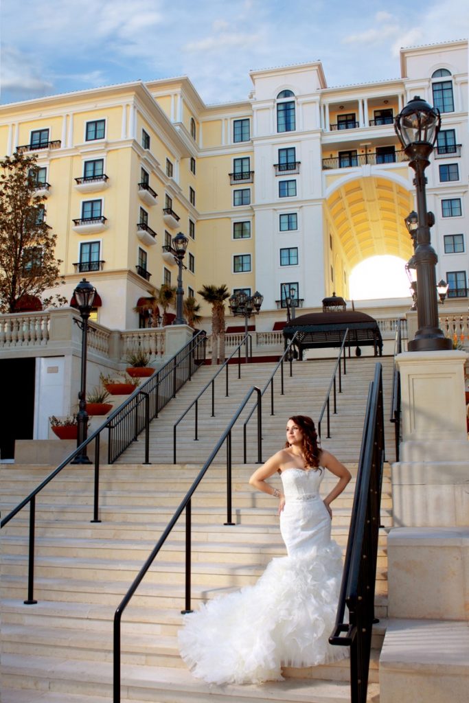 Is it a model or a bride looking for her groom at the stairs leading up to The Eilan Hotel Resort and Spa.