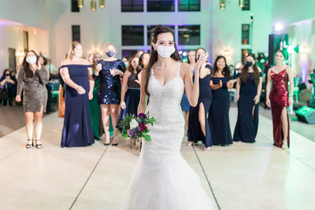 covid bride wearing mask