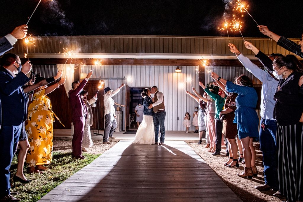 Bride and groom send off with sparklers