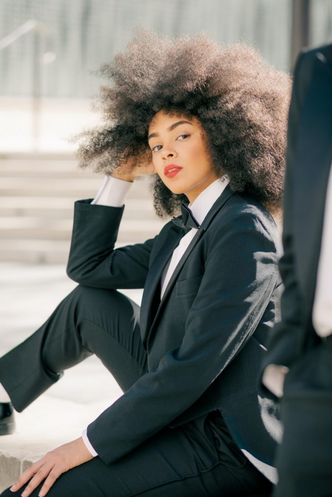 black female empowerment women's tuxedo from rex formal wear
